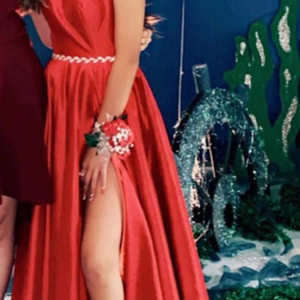 Red Long Crisscross Back Dress With Slit And Padding